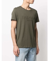 T-shirt à col rond olive Balmain