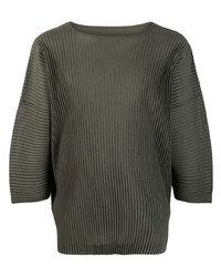 T-shirt à col rond olive Homme Plissé Issey Miyake