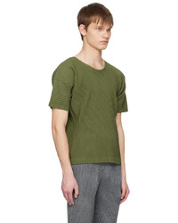 T-shirt à col rond olive Homme Plissé Issey Miyake