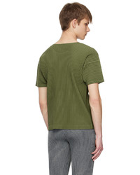 T-shirt à col rond olive Homme Plissé Issey Miyake