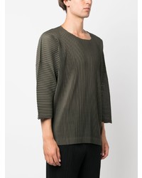 T-shirt à col rond olive Homme Plissé Issey Miyake