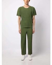 T-shirt à col rond olive Homme Plissé Issey Miyake