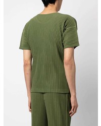 T-shirt à col rond olive Homme Plissé Issey Miyake