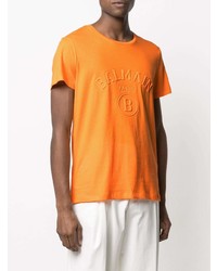 T-shirt à col rond orange Balmain