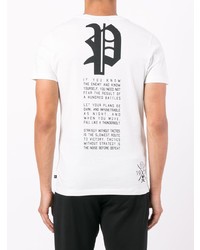 T-shirt à col rond orné blanc et noir Philipp Plein