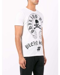 T-shirt à col rond orné blanc et noir Philipp Plein