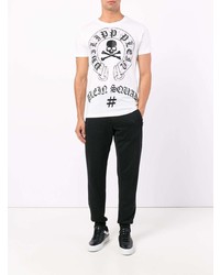 T-shirt à col rond orné blanc et noir Philipp Plein