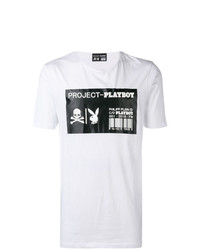 T-shirt à col rond orné blanc et noir Philipp Plein
