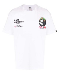 T-shirt à col rond orné blanc AAPE BY A BATHING APE