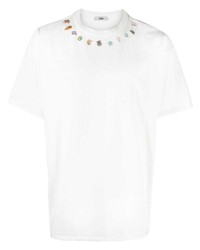 T-shirt à col rond orné blanc Bode