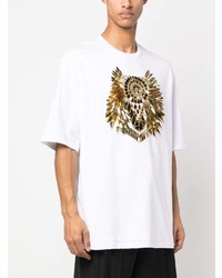 T-shirt à col rond orné blanc Balmain