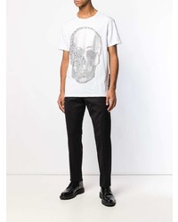 T-shirt à col rond orné blanc Philipp Plein