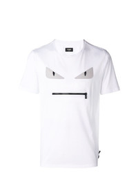 T-shirt à col rond orné blanc Fendi