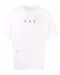 T-shirt à col rond orné blanc Feng Chen Wang