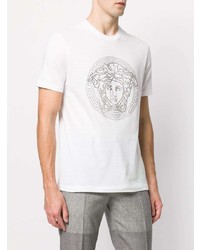 T-shirt à col rond orné blanc Versace