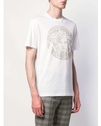 T-shirt à col rond orné blanc Versace