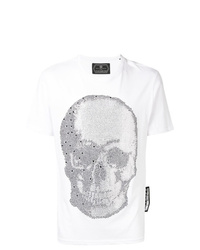 T-shirt à col rond orné blanc Philipp Plein