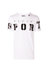 T-shirt à col rond orné blanc Plein Sport