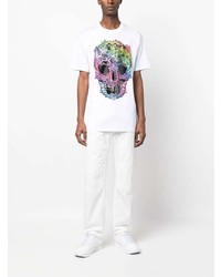 T-shirt à col rond orné blanc Philipp Plein