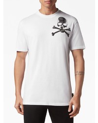 T-shirt à col rond orné blanc Philipp Plein