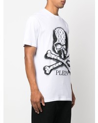 T-shirt à col rond orné blanc Philipp Plein