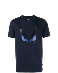 T-shirt à col rond orné bleu marine Fendi