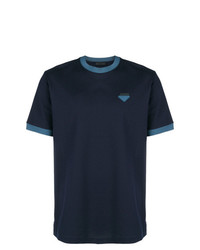 T-shirt à col rond orné bleu marine Prada