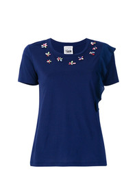 T-shirt à col rond orné bleu marine Twin-Set