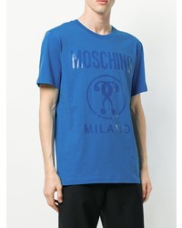 T-shirt à col rond orné bleu Moschino