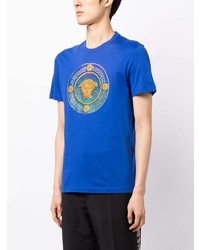 T-shirt à col rond orné bleu Versace