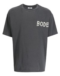 T-shirt à col rond orné gris foncé Bode