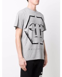 T-shirt à col rond orné gris Philipp Plein