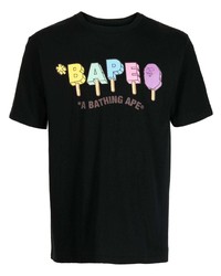 T-shirt à col rond orné noir A Bathing Ape