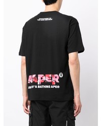T-shirt à col rond orné noir AAPE BY A BATHING APE