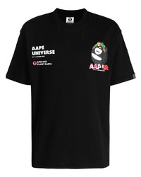 T-shirt à col rond orné noir AAPE BY A BATHING APE