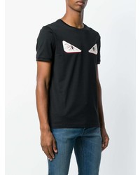 T-shirt à col rond orné noir Fendi