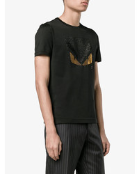 T-shirt à col rond orné noir Fendi