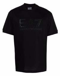 T-shirt à col rond orné noir Ea7 Emporio Armani