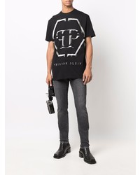 T-shirt à col rond orné noir Philipp Plein