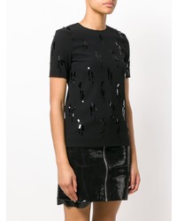 T-shirt à col rond orné noir Victoria Victoria Beckham