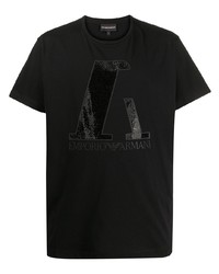 T-shirt à col rond orné noir Emporio Armani