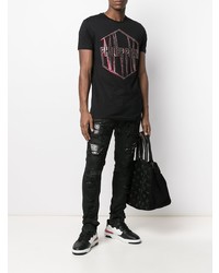 T-shirt à col rond orné noir Philipp Plein