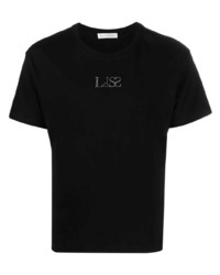 T-shirt à col rond orné noir Ludovic De Saint Sernin