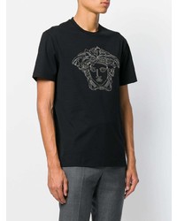 T-shirt à col rond orné noir Versace