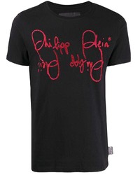 T-shirt à col rond orné noir Philipp Plein