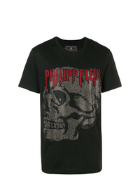 T-shirt à col rond orné noir Philipp Plein