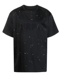 T-shirt à col rond orné noir purple brand