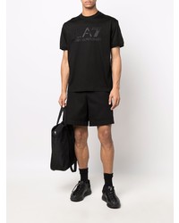 T-shirt à col rond orné noir Ea7 Emporio Armani