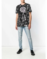 T-shirt à col rond orné noir Philipp Plein