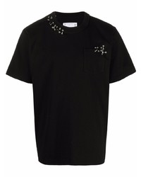 T-shirt à col rond orné noir Sacai